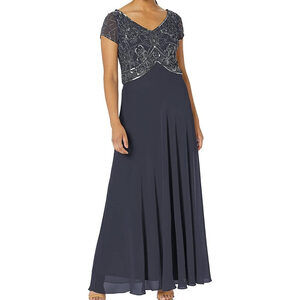 Women’s Formal Dress Petite 14P, 16P J Kara Women's Cap VNeck Beaded Sequin Gray
